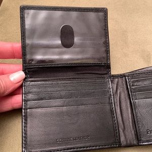 Genuine PERRY ELLIS Black Glazed Leather BiFold Slim Profile Wallet RFID Tech